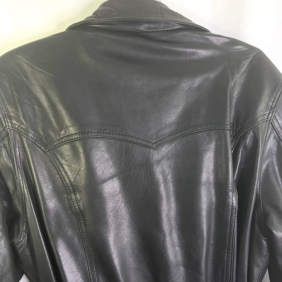 AKOURY CUIRS BLACK LEATHER COAT LAMBSKIN SOFT LEATHER BELTED SINGLE BREAST SMALL - Picture 9 of 13